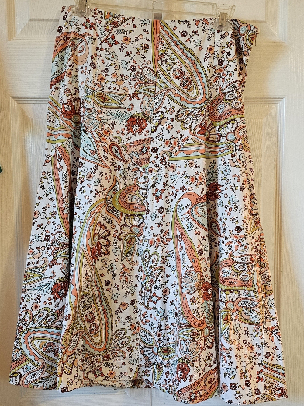 Miss Chevous Paisley Midi Skirt in White & Orange Size Small